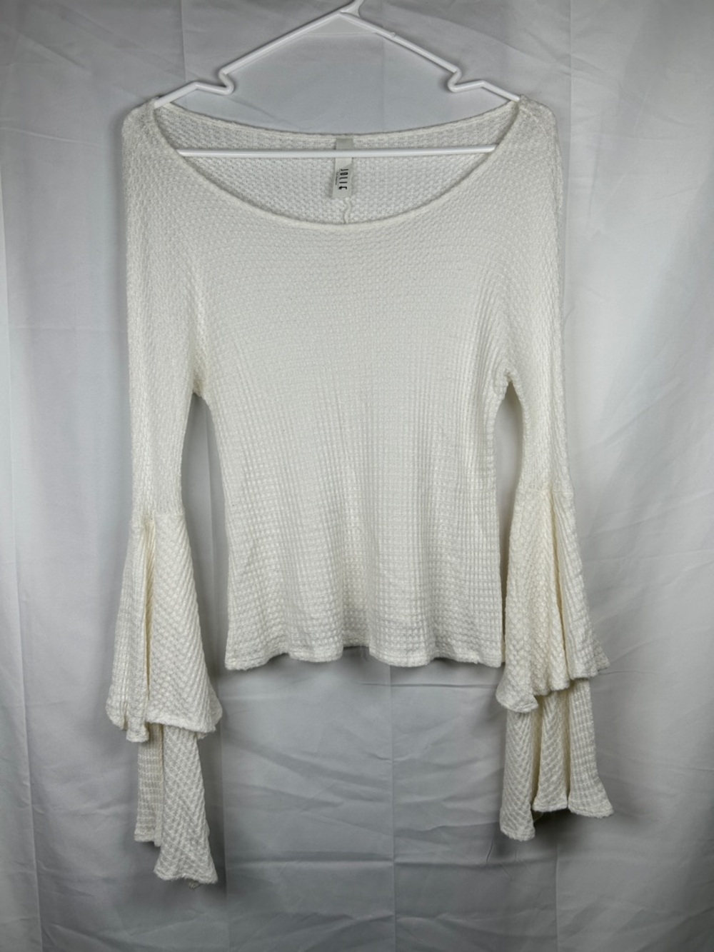 Waffle Knit Bell Sleeve Top Small Cream Cozy Layered Sleeve Sweater Style